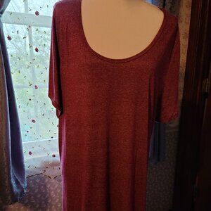LULAROE HIGH LOW SHORT SLEEVE SIMPLY COMFORT PULLOVER BURGUNDY SHADE SIZE 3XL